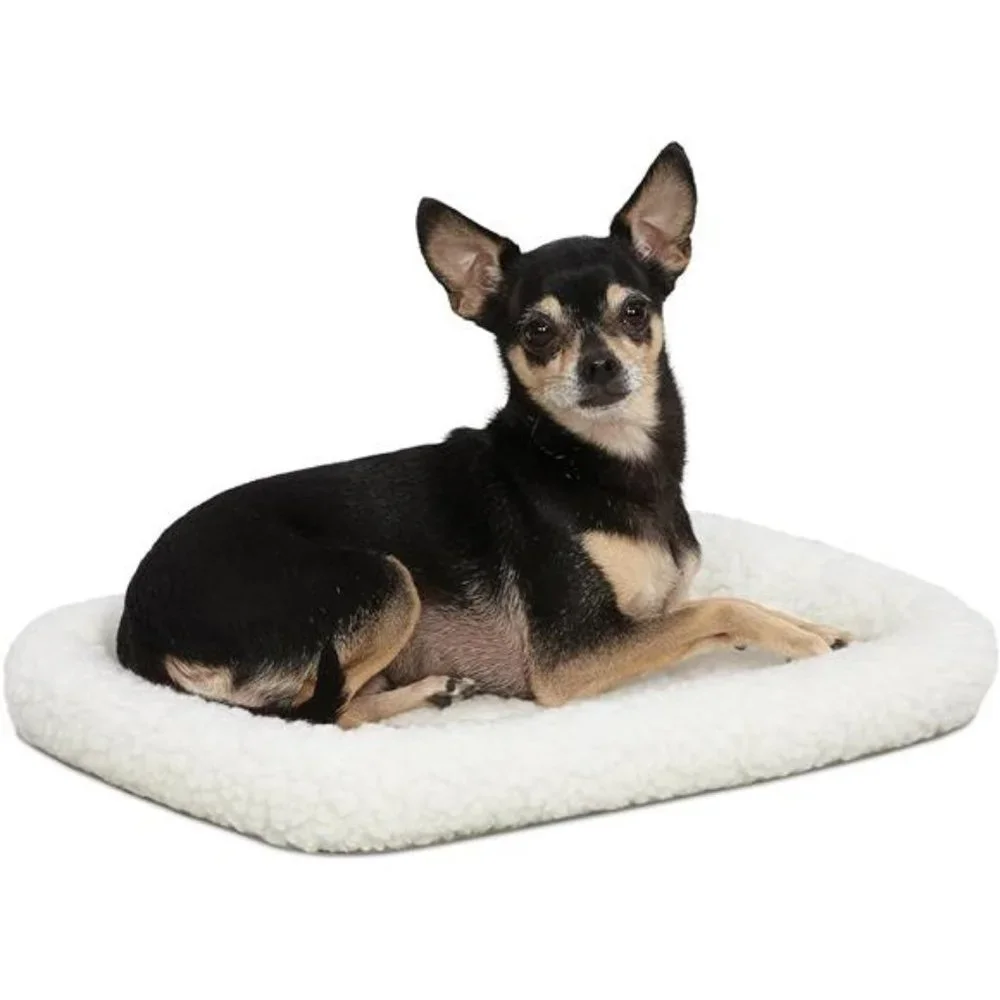 Dog Bed 18L-Inch White Fleece Dog Bed or Cat Bed w/ Comfortable Bolster